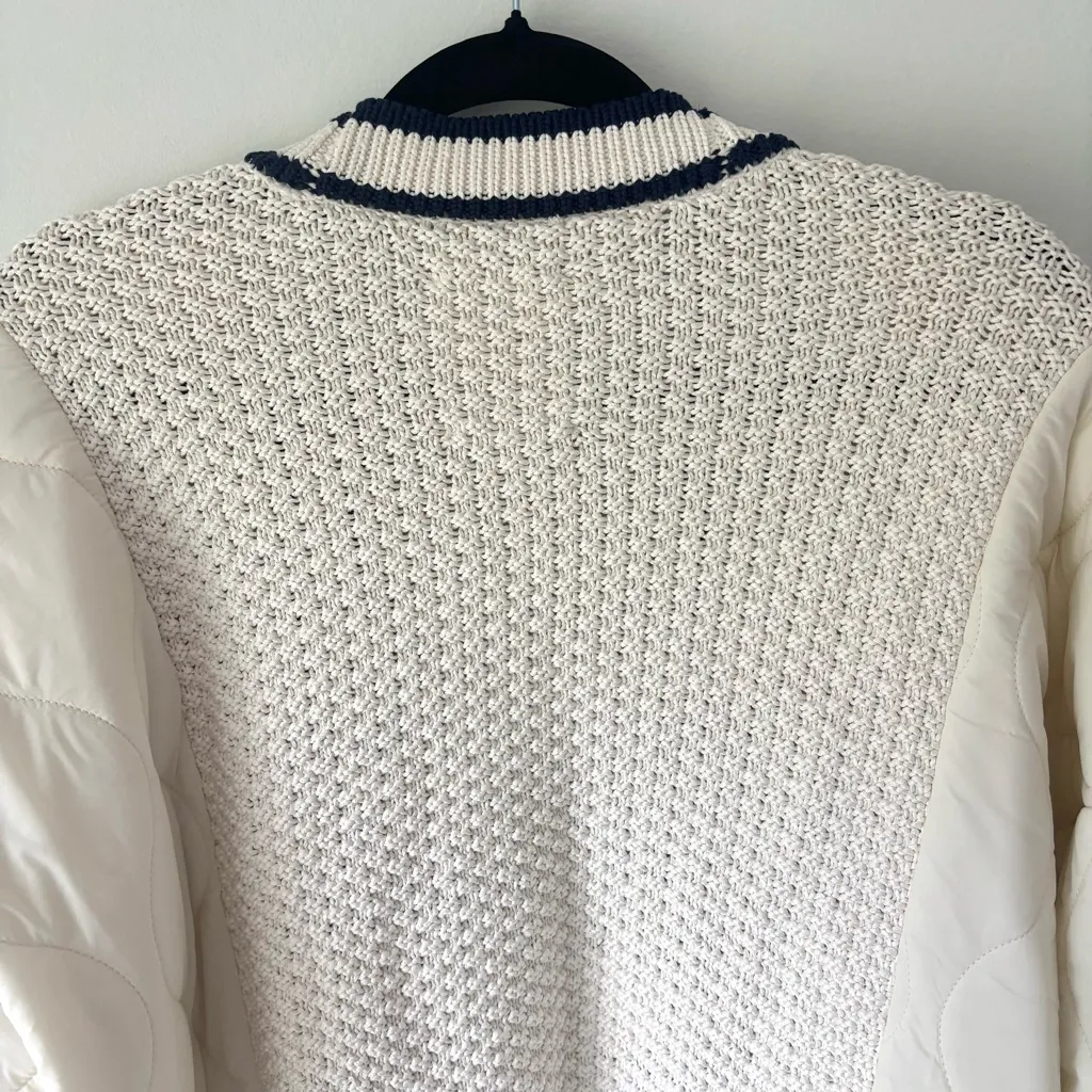 Offline by Aerie Quilted Knit Cardigan Puffer Cream Navy Oversized Sweater Cozy - Image 10