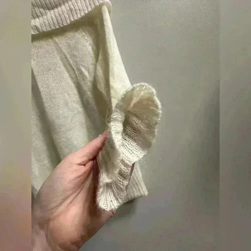 Y2K Ann Taylor Loft Wool Blend Beaded Cowl Sweater | Cream & Silver | Size L - Image 12