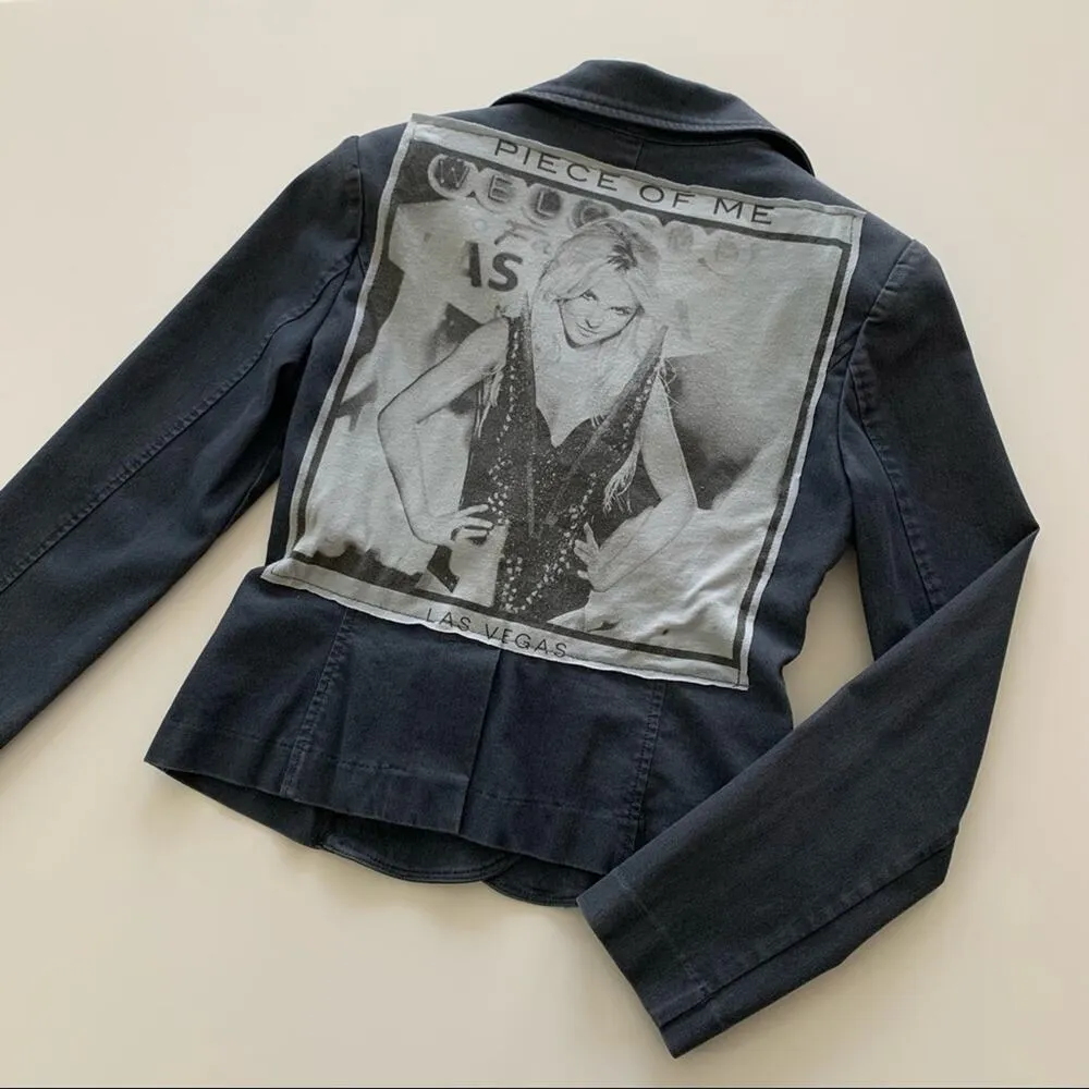 Via Penny Lane Reworked Apparel | Britney Spears Graphic Denim Blazer Jacket Blue - Image 8