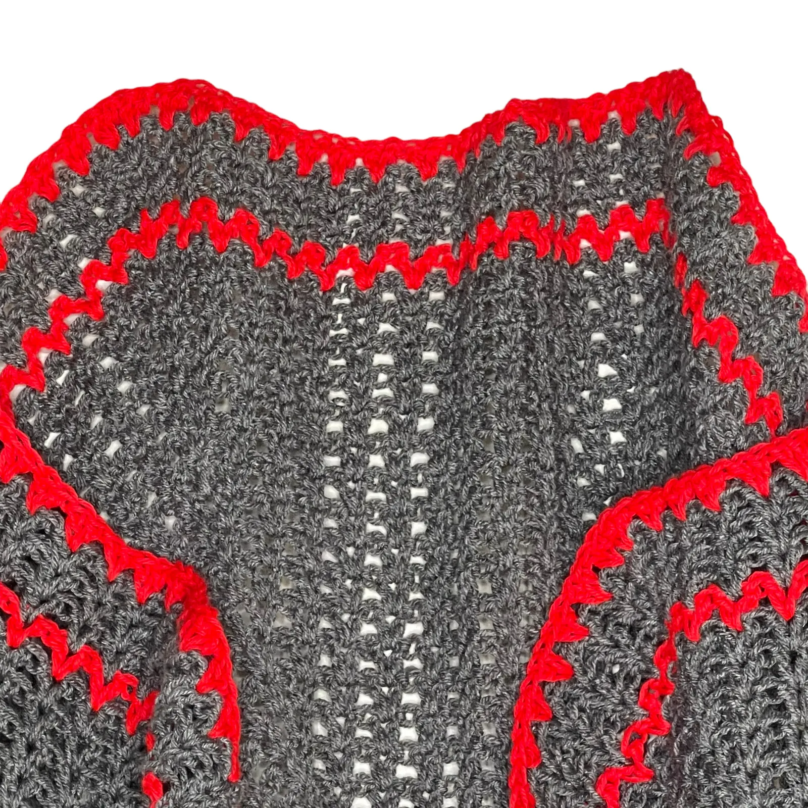 Vintage Hand Knit Afghan Sweater Vest Jacket Gray Red Open Size Medium? - Image 3