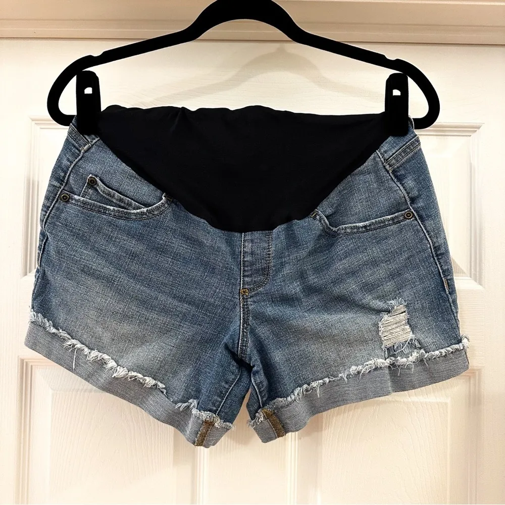 A:Glow Distressed Cuffed Maternity Jean Shorts Blue sz 8 - Image 3