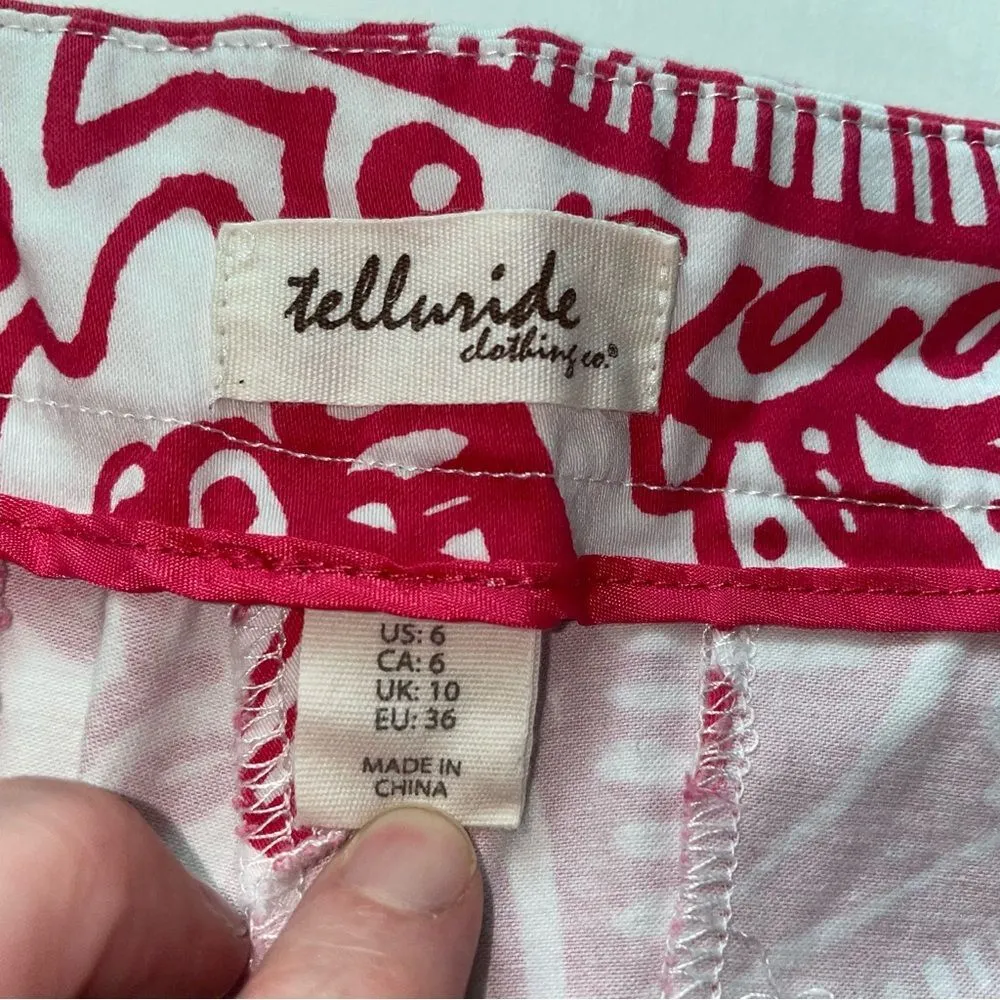 Telluride Chino Shorts Poplin Pink White Paisley Boho Cotton Size 6 - Image 3
