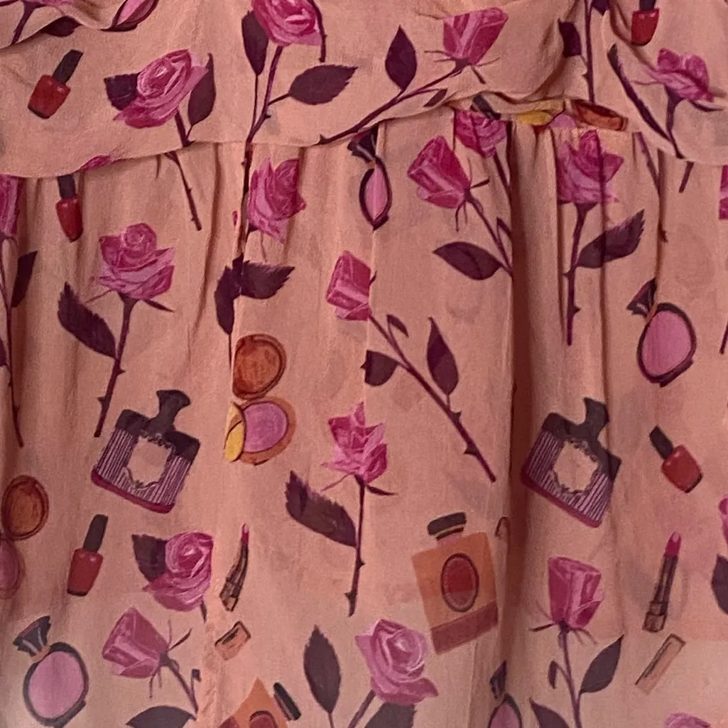 Maeve Anthropologie Pink Floral & Vanity Print Tunic Top Blouse Size L - Image 9