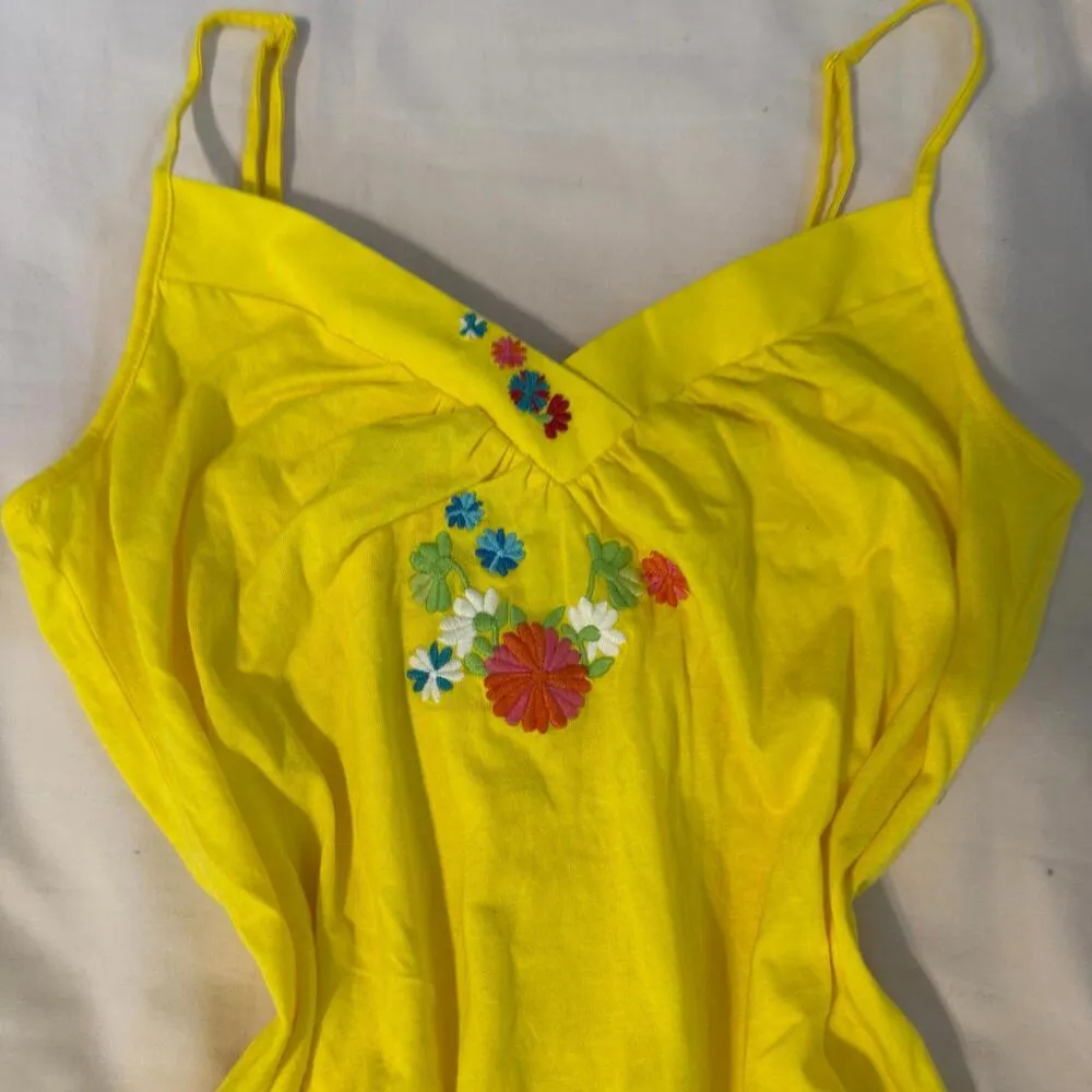 2000s Victoria Secret Pink Yellow Florla Embroidered Cami Tank Dress - Image 4