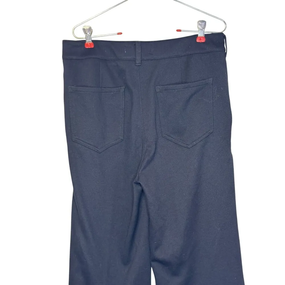 Anthropologie Women Pants Flared Leg Flat Front Pleated Stretch Navy Blue‎ Sz.30 - Image 9