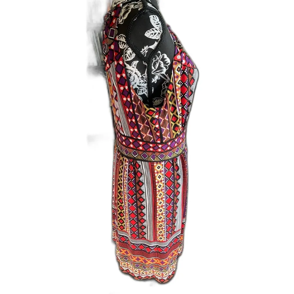 Maggy London Keyhole Cutout Halter Geometric Print Multicolor Dress Size 12 - Image 7