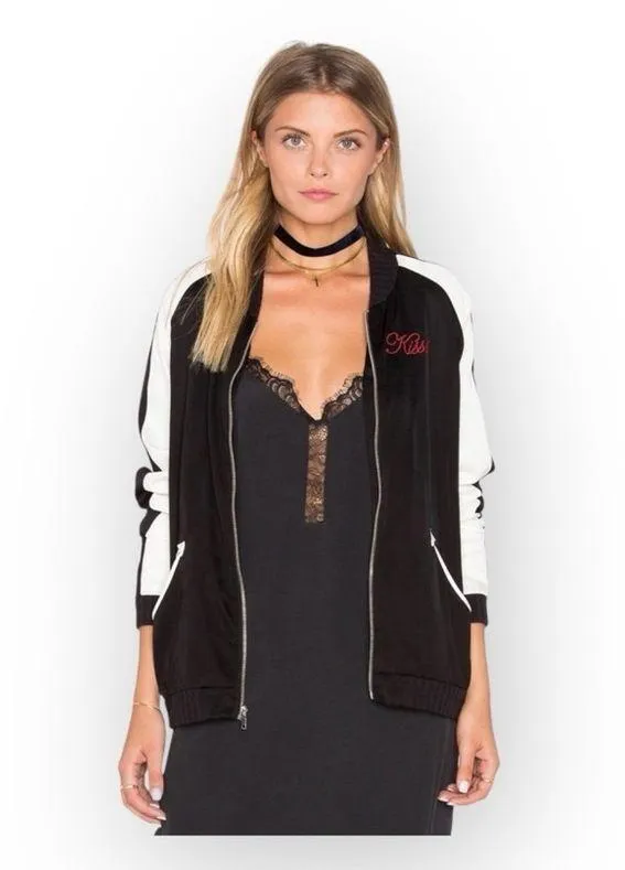 VHTF: Lauren Moshi ᨎ Haven Red Mouth Patch Silk Zip Bomber Jacket ᨎ B+W ᨎ Medium - Image 13