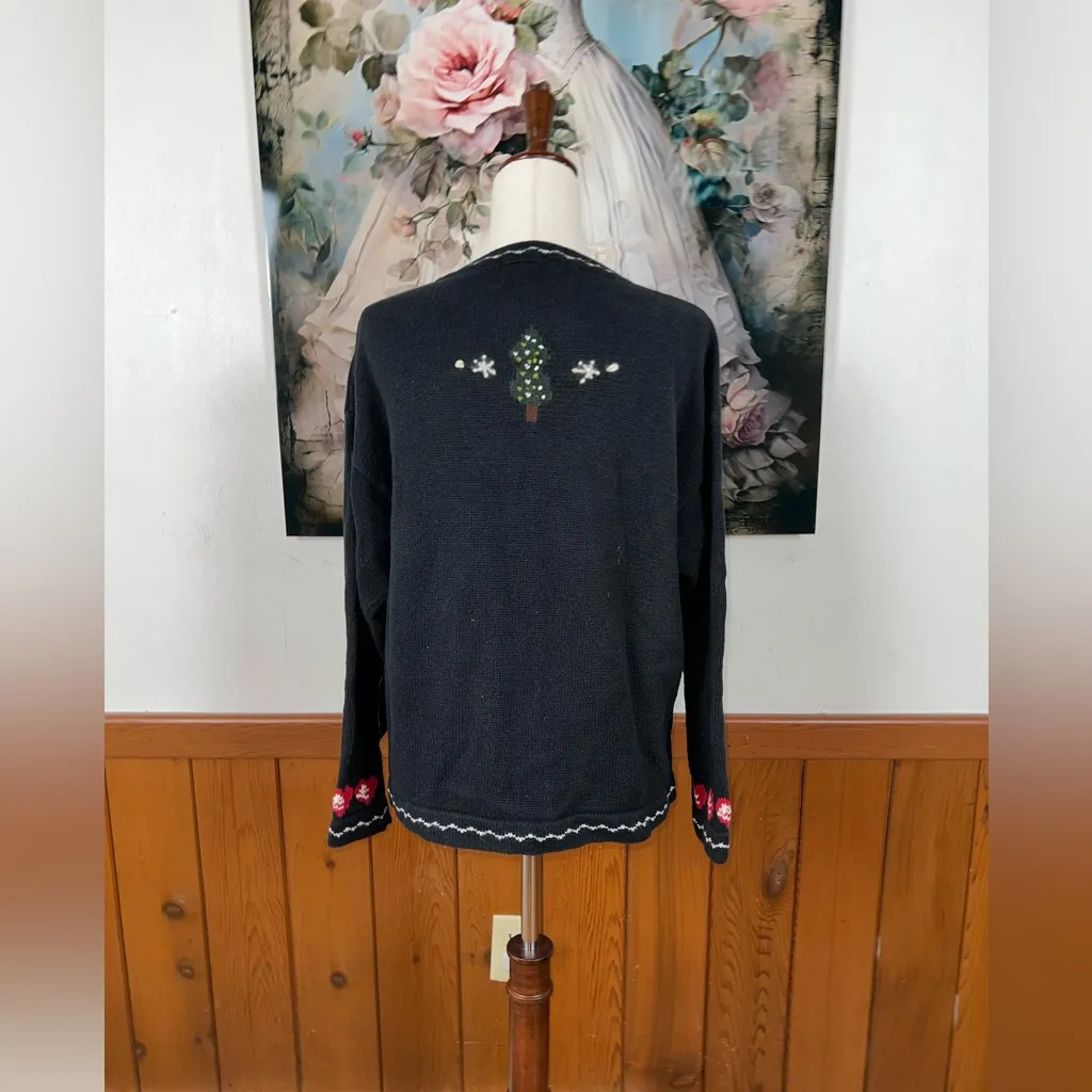 Super Cute Vintage 90s Nutcracker Ramie Cotton Cardigan Sweater! Black Size M - Image 5