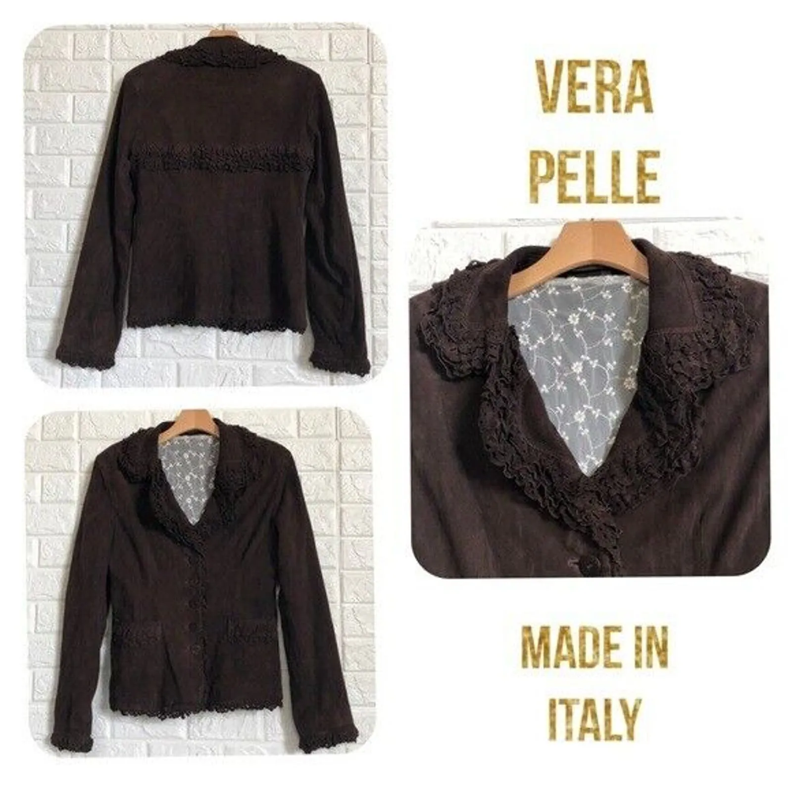 Vera Pelle Real Leather scallop‎ laser cut suede 44 Women’s M Medium - Image 2