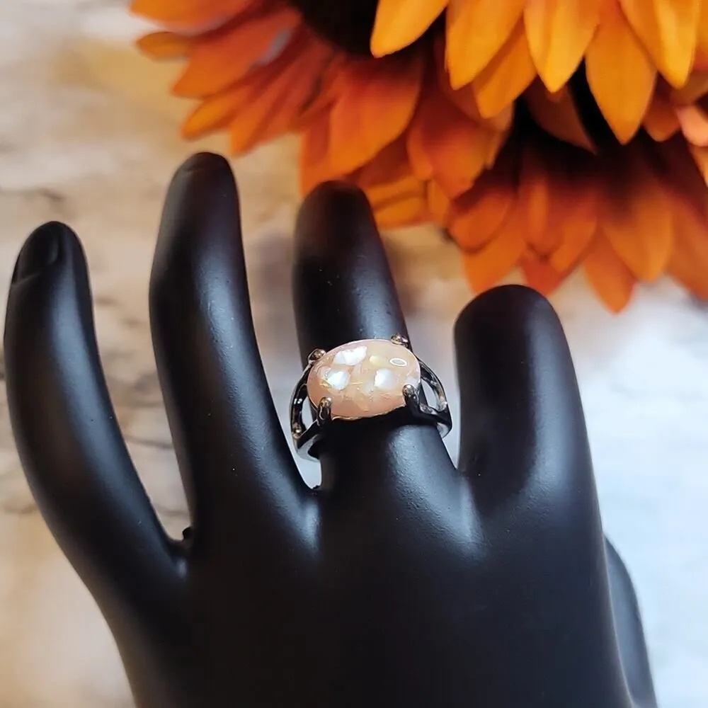 Flower Agate Silver Color Ring Gemstone Protection Calm Harmony Size 6.5 Pink - Image 2