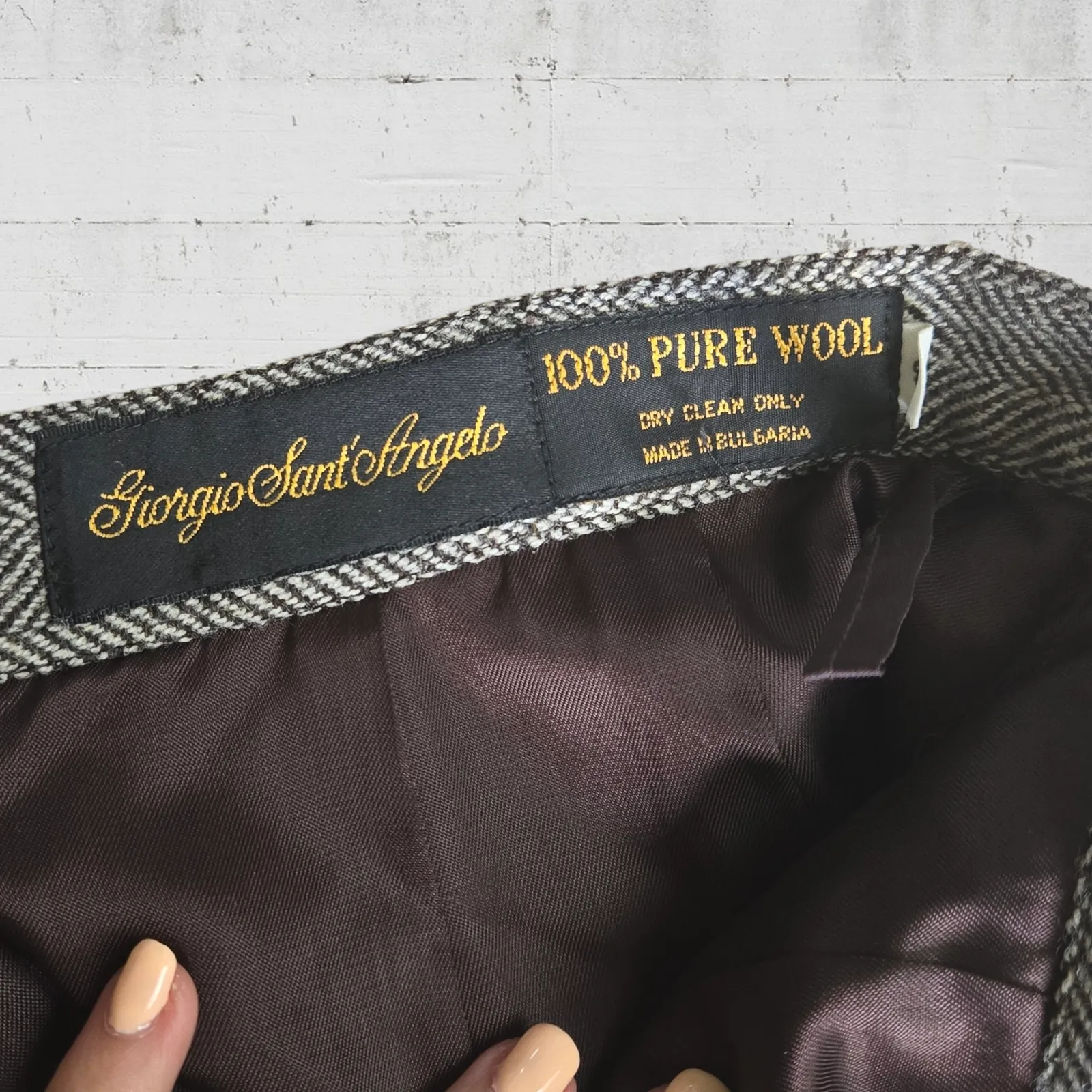 60s Vintage Brown Herringbone Wool Quiet Luxury Pencil Knee Length Skirt Size 10 - Image 3