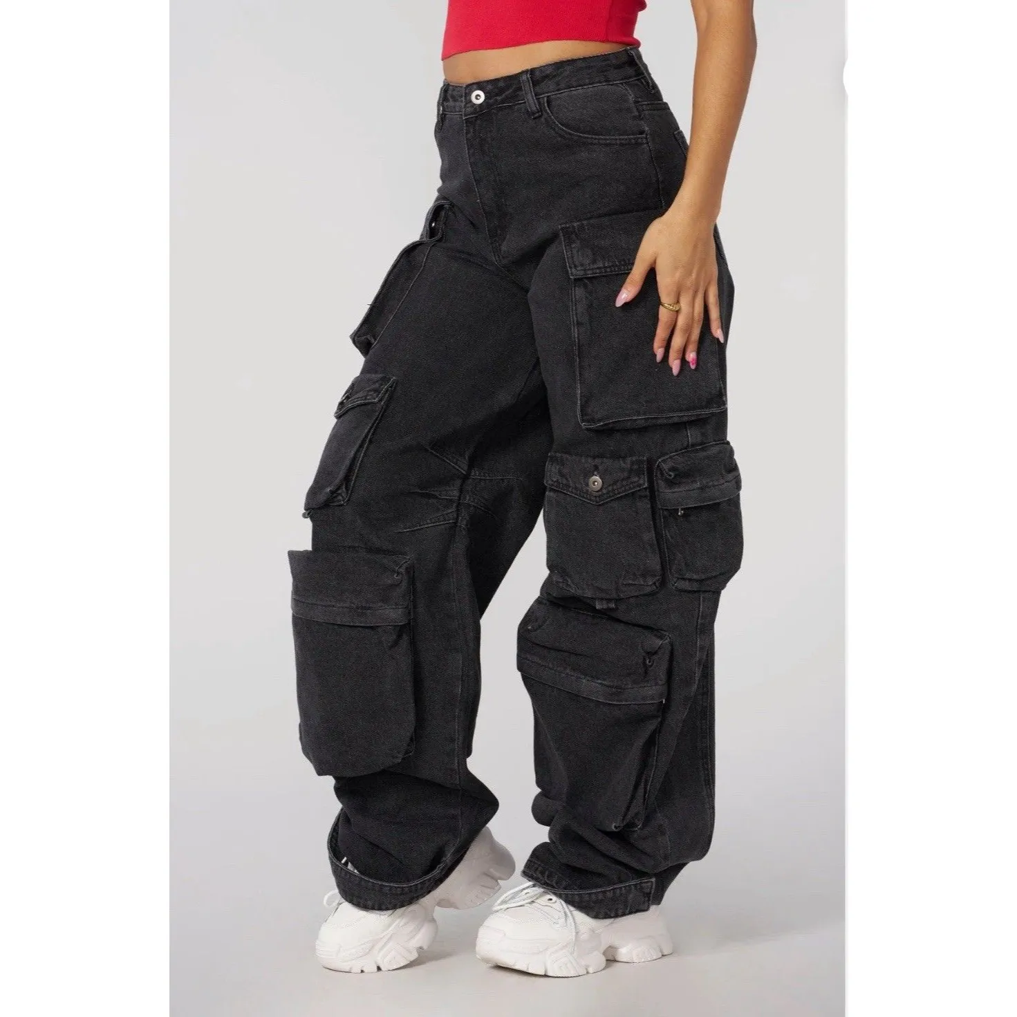 YoungLA Carryall Cargo Jeans Women's Size‎ S Vintage black gaggy barrel Y2K - Image 14