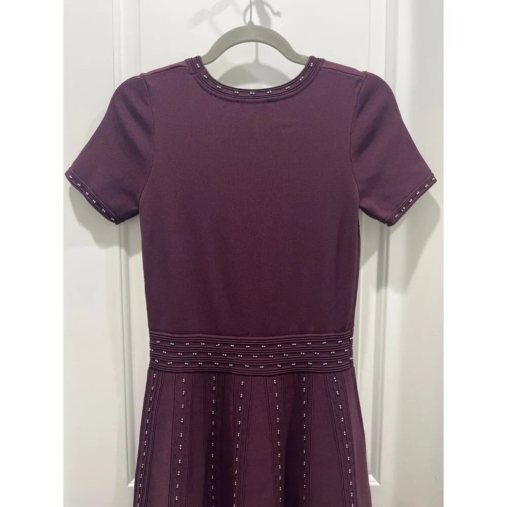Sandro Montaigne Red Bordeaux Bead Embellished Studded Sweater Knit Dress 36 XS - Image 10