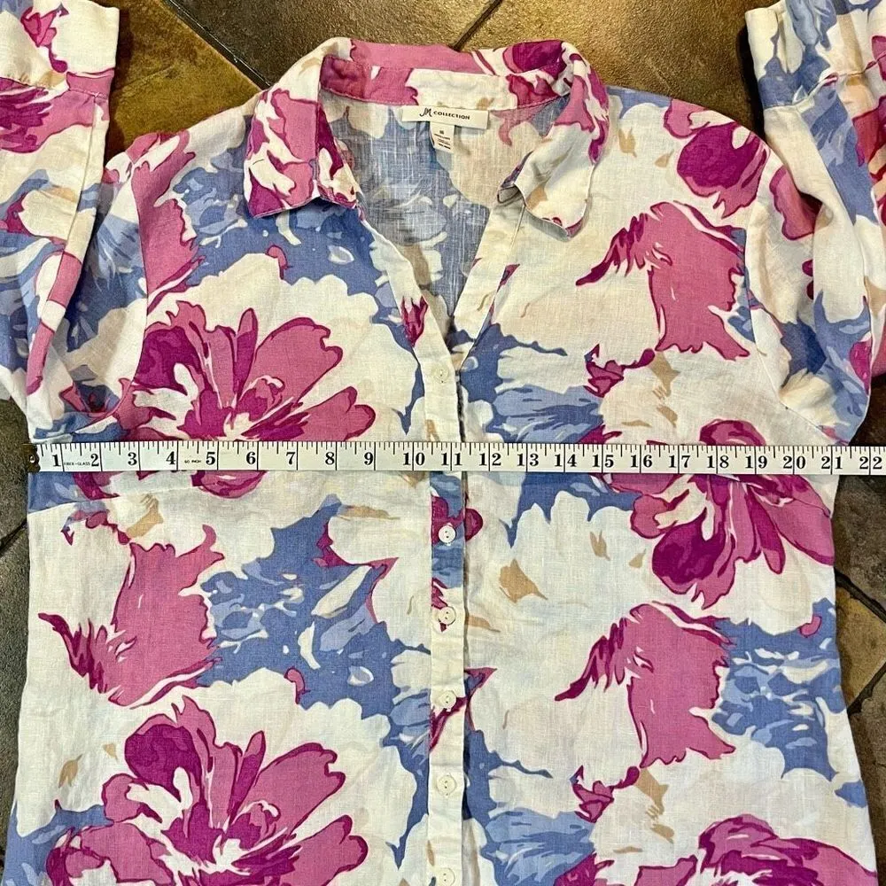 JM Collection 100% Linen Women’s Floral Button Down Size 16 - Image 8