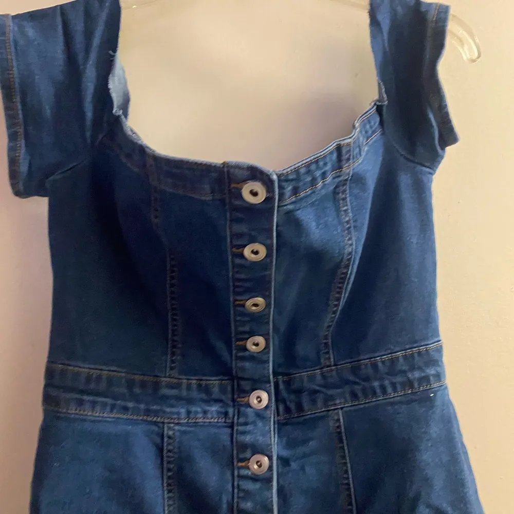 Girlish Brand Womens Juniors Dark Wash Blue Denim Mini Dress M Off The Shoulders Size M - Image 2
