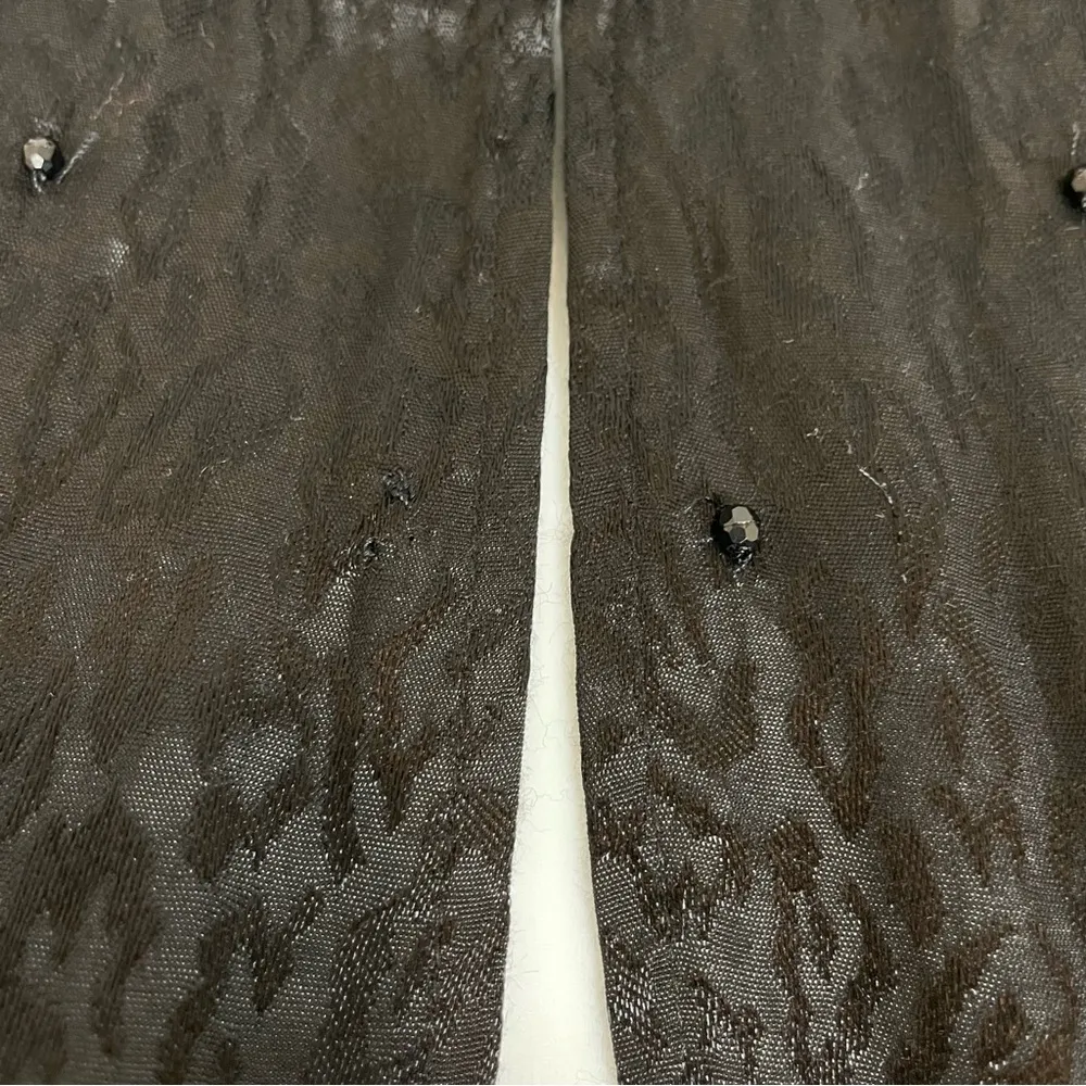 Topshop Blouse Cut-Out Black Leopard Print Beaded Peplum Long Sleeves Size 8 Top - Image 15