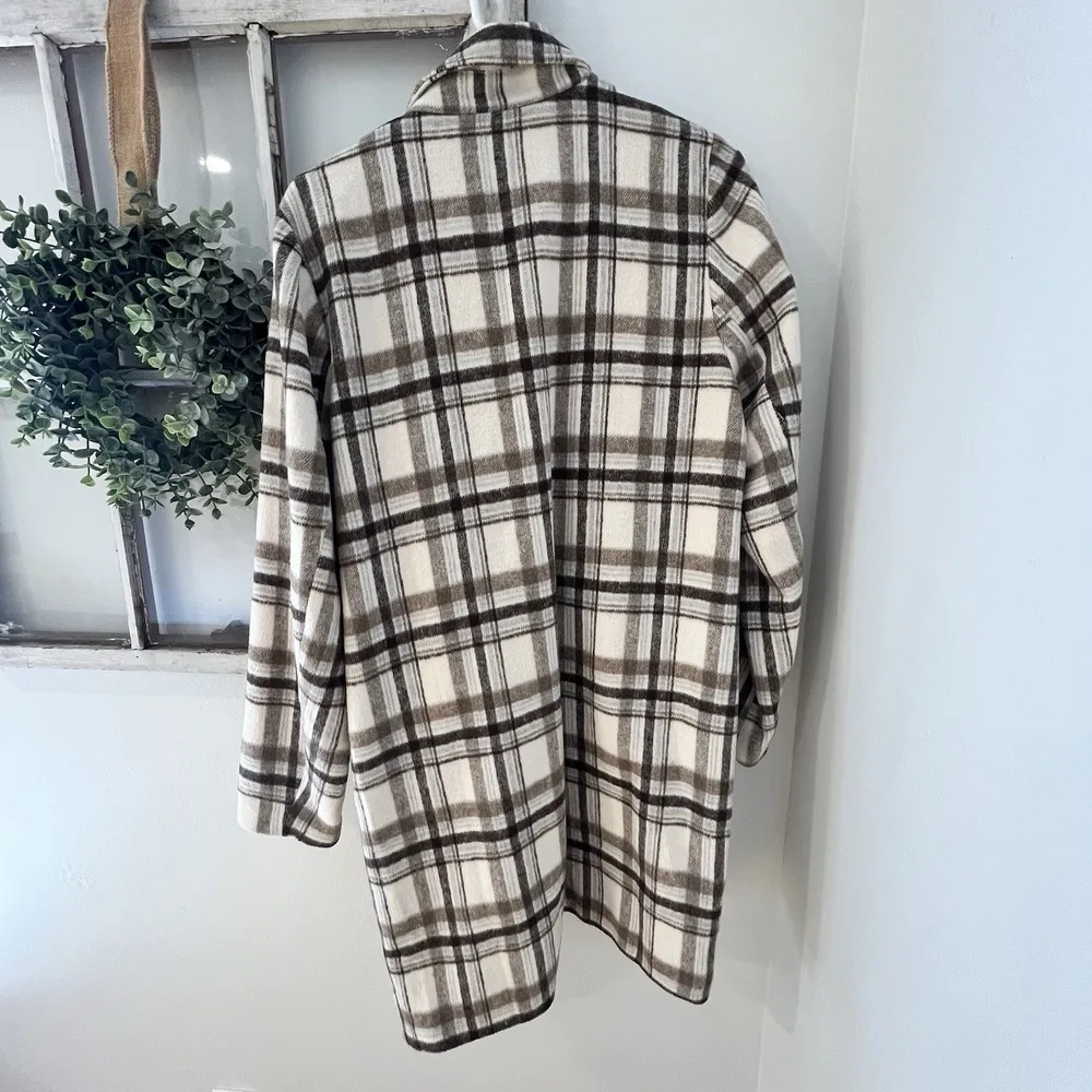 Andreè by unit Plaid Size Medium Light Jacket Shacket Midi Length w/Open Front - Image 4
