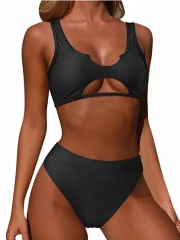 Cut out Under Boob Bikini Black - Image 2