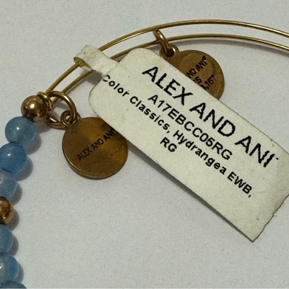 ALEX AND ANI NEW  color classic hydrangea blue beaded gold tone bangle bracelet - Image 9