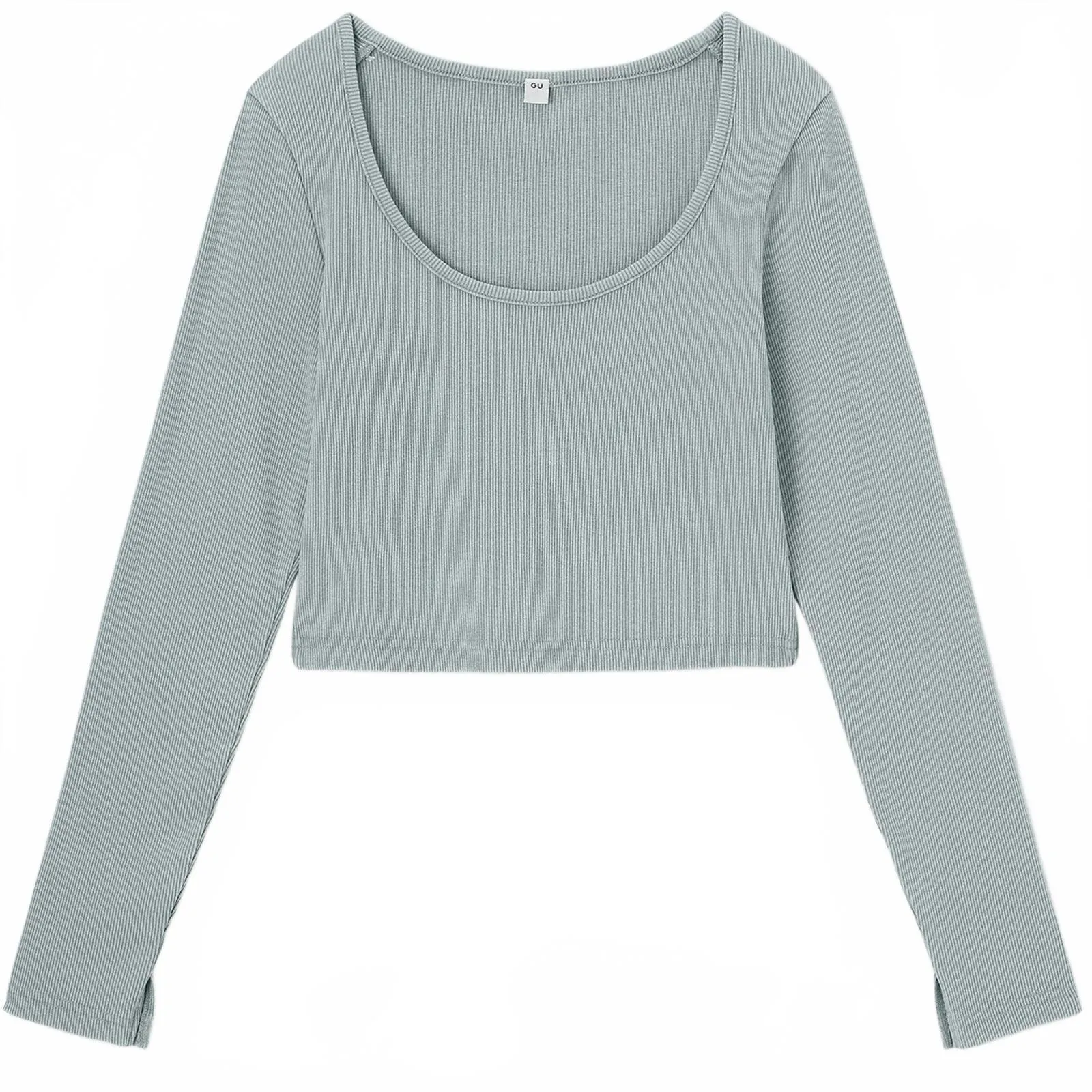 Uniqlo GU Washed Ribbed Cropped T-Shirt | Long Green NWT Medium - Image 2