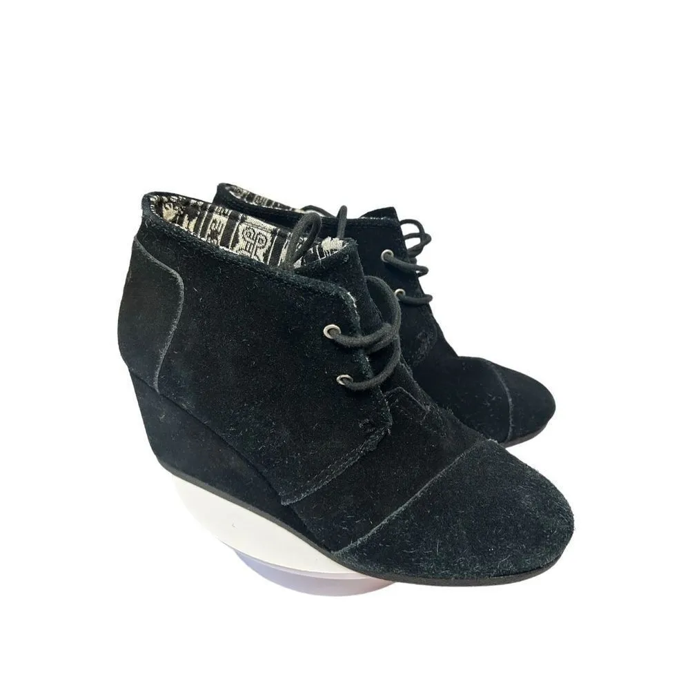 Toms Black Ankle Bootie Wedge Lace Up Suede Chic Comfy Casual Women Size 9.5 - Image 7