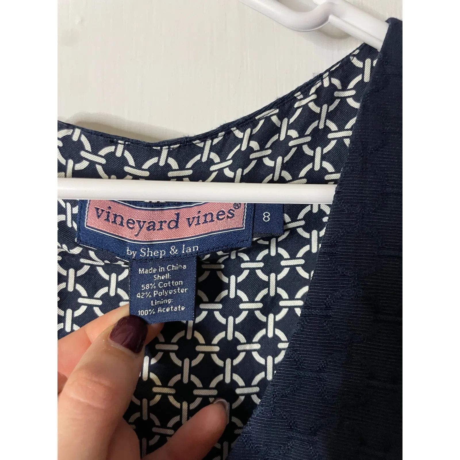 Vineyard Vines Shep & Ian Navy Blue Textured Jacquard Sheath Dress Size 8 - Image 3