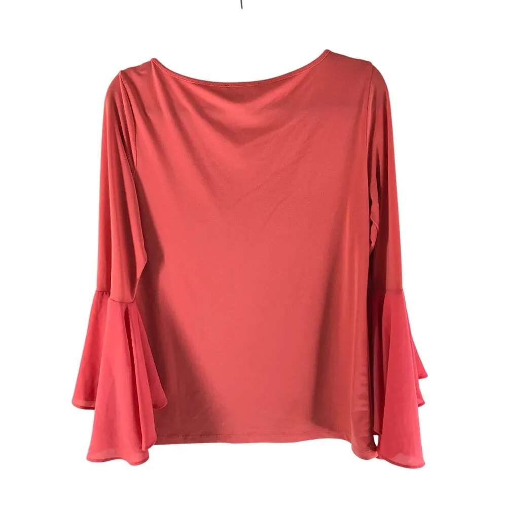 Joan Vass Blouse Top Long Bell Sleeve Flowy Orange M - Image 2