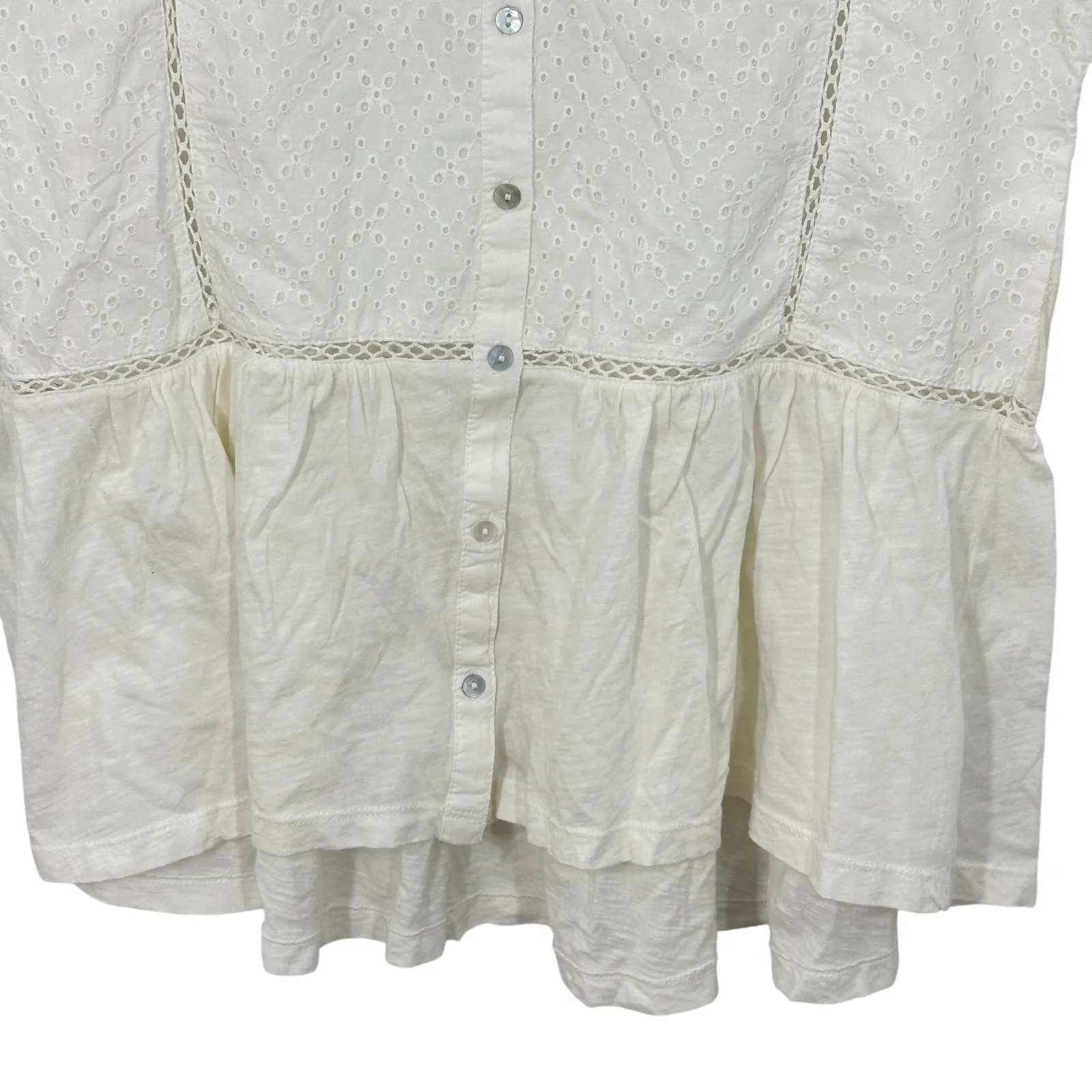 Lucky Brand White Eyelet Peplum Babydoll Button Up Shirt Top Boho Cotton NWT - Image 11