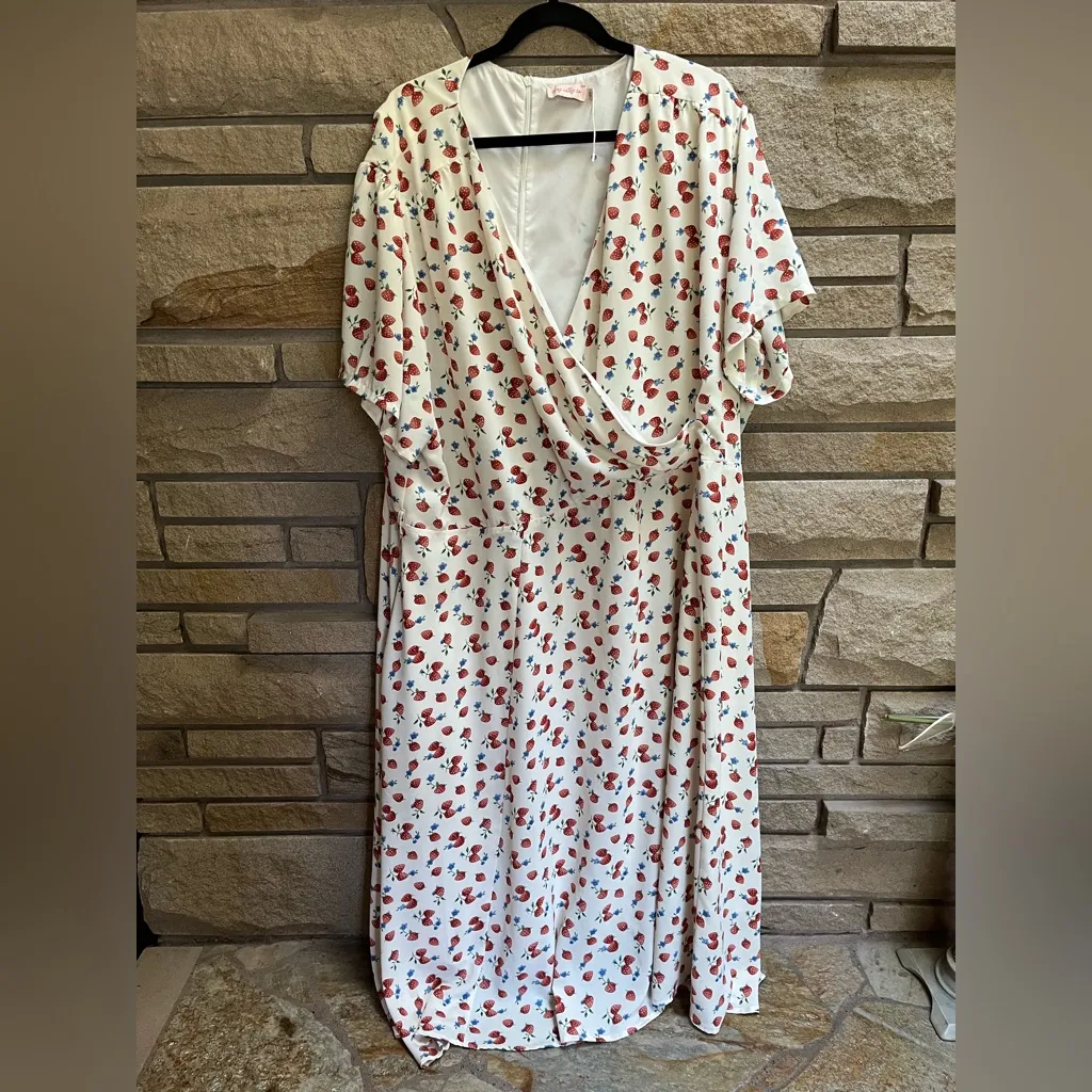 Ivy City Co Lucy Dress in Strawberry Fields Size 4x Plus Size White Red Midi - Image 3