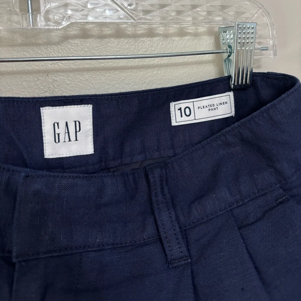 NWT GAP Linen-Cotton Pleated Wide Leg Trouser Pants in Navy - Size 10 - Image 9