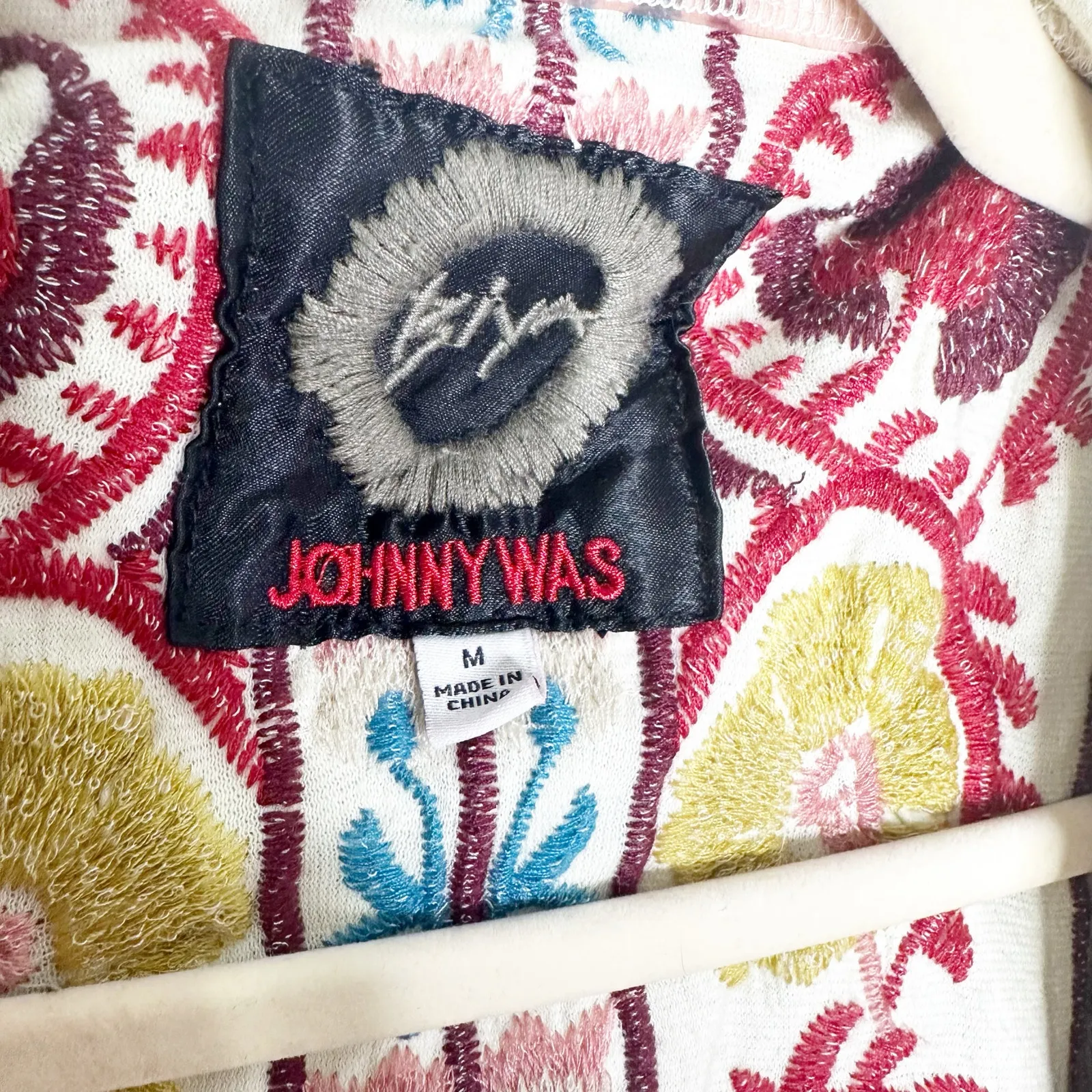 JOHNNY WAS Bayou Short Hoodie Cream with Bright Floral Embroidery Cotton Medium - Image 6