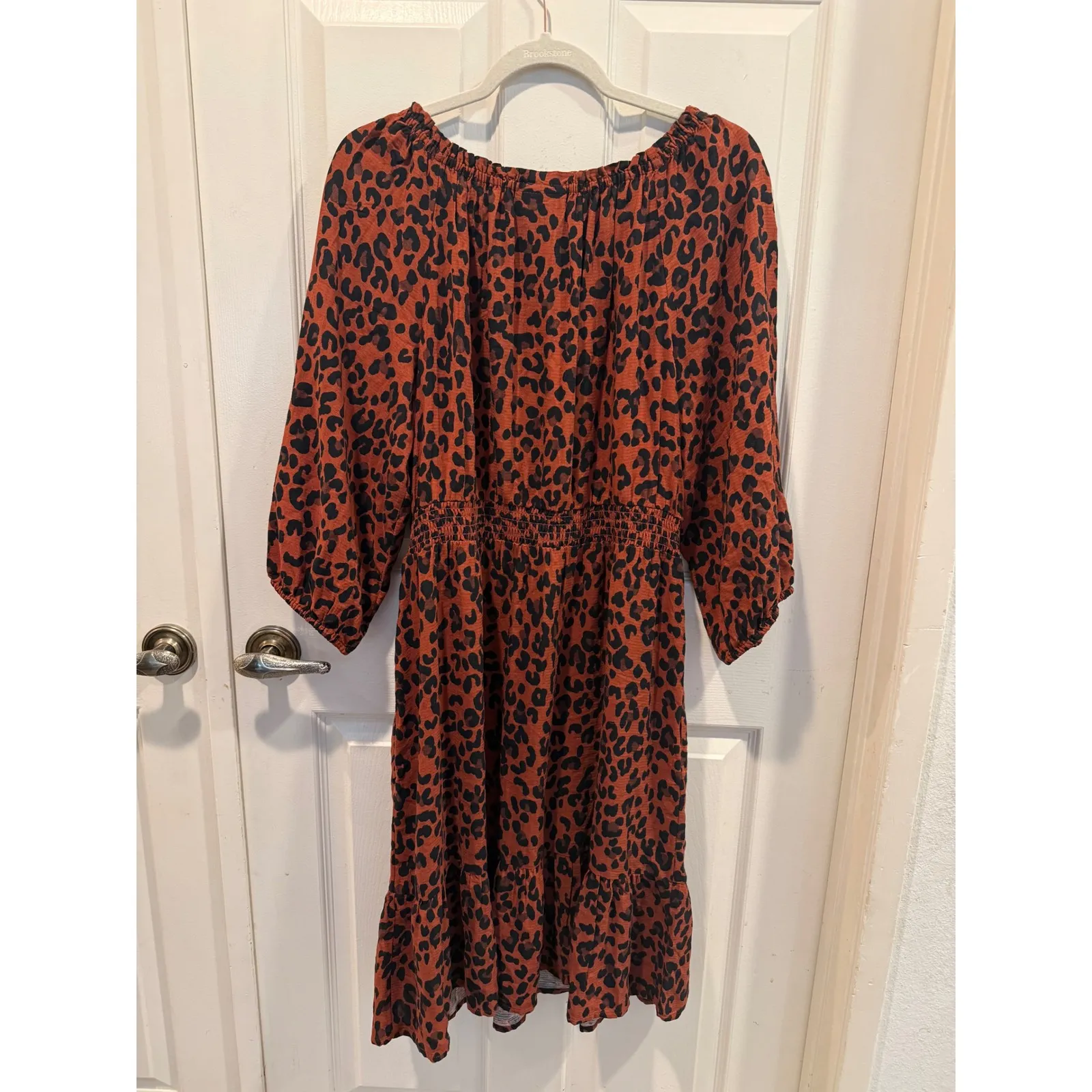 Knox Rose Leopard Print Smocked Waist Boho Dress‎ Size Large - Image 5