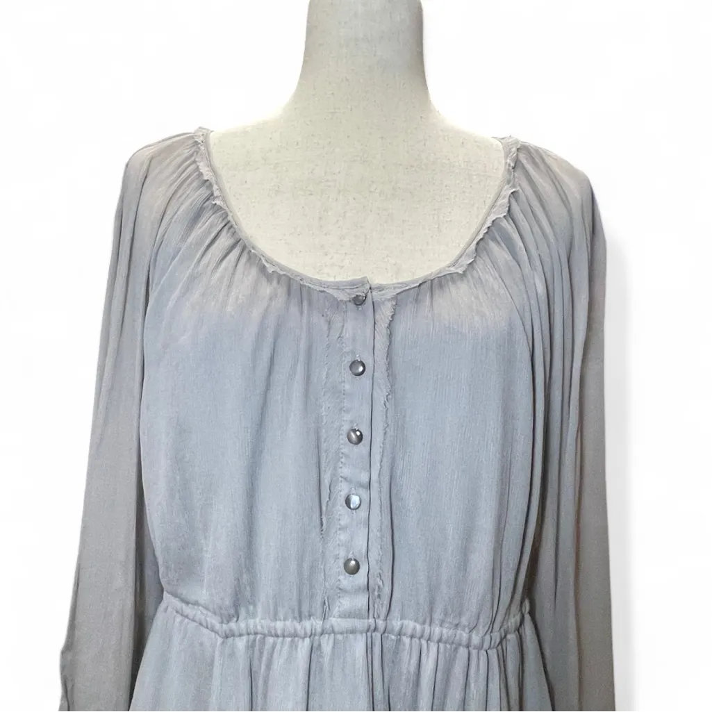 J.Crew Maisie Gray Crinkle Silk Chiffon Long sleeve Henley Neckline Dress Sz 10 - Image 2