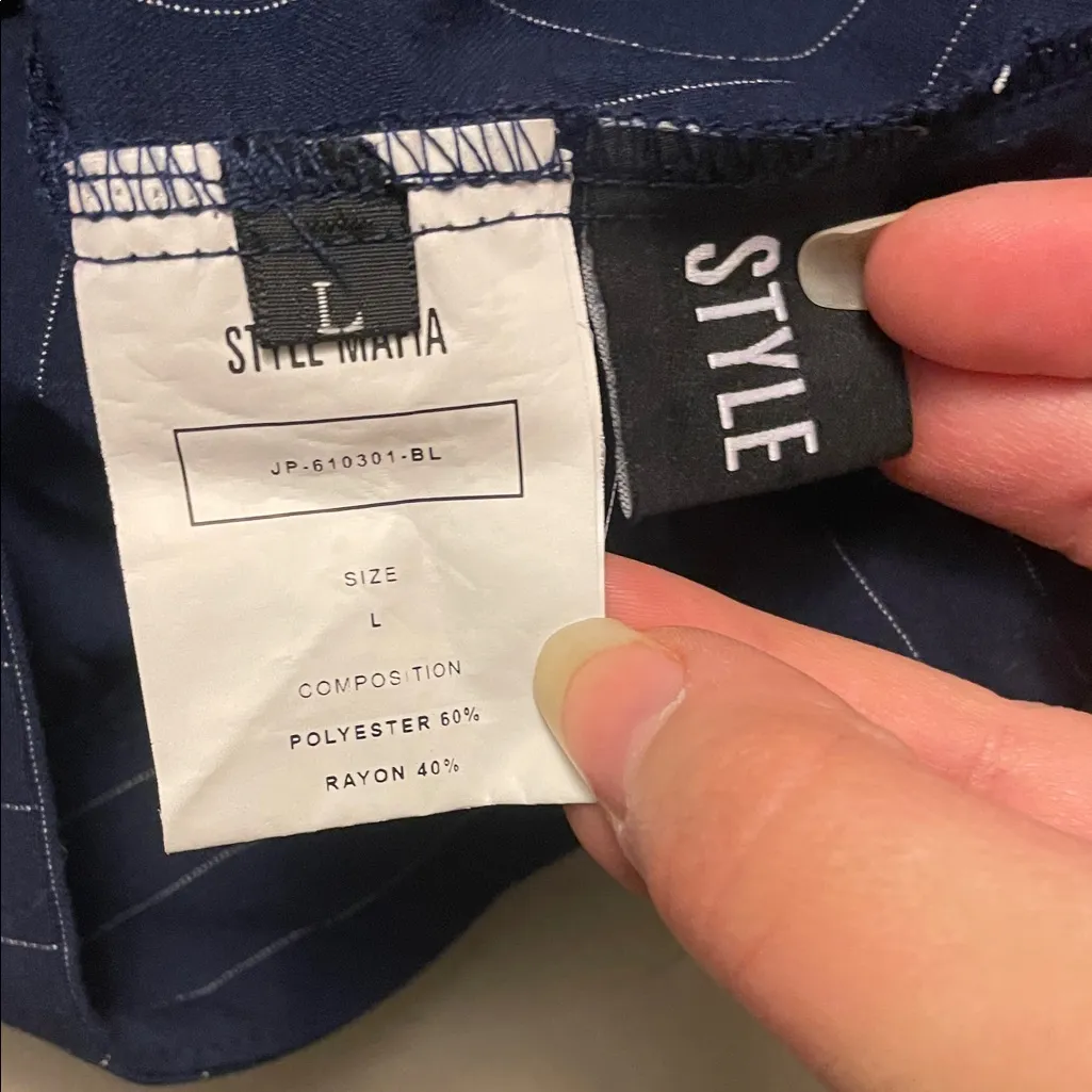 Style Mafia Navy Pinstripe Pants Blue Size L - Image 2