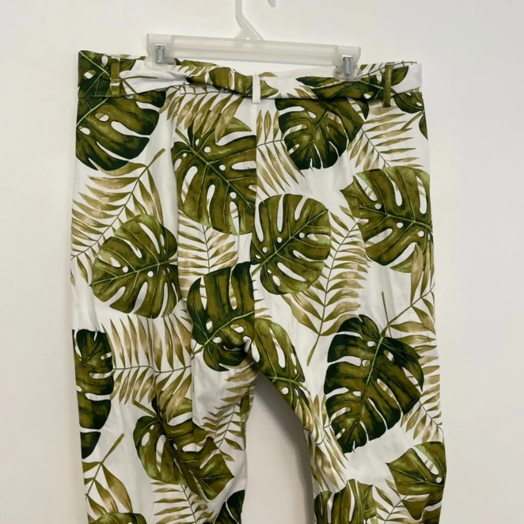 ASHLEY STEWART Plus Size White Green Floral Palm Leaf Tropical Belted Crop Pants - Image 14