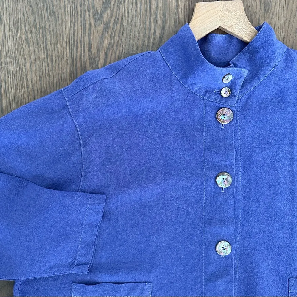 Vintage 90s Linen Blend Chore Coat Boxy Swing Jacket in Dusty Purple Size Large - Image 5