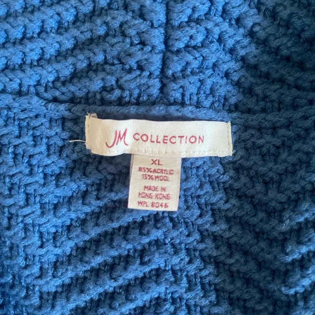 JM Collection Blue One Button Knit Chevron Long Sleeve Sweater Cardigan XL - Image 2