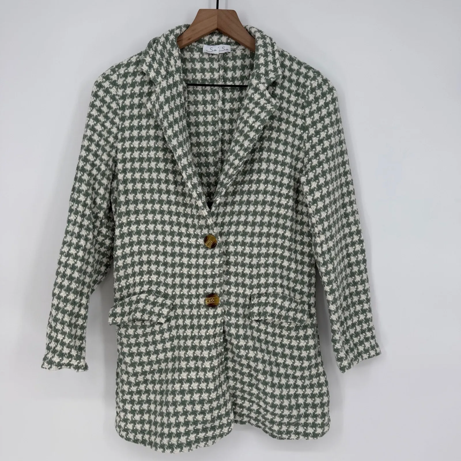 Sa Sa Houndstooth Blazer Jacket Green White Button Front Made in Italy Size undefined - Image 2