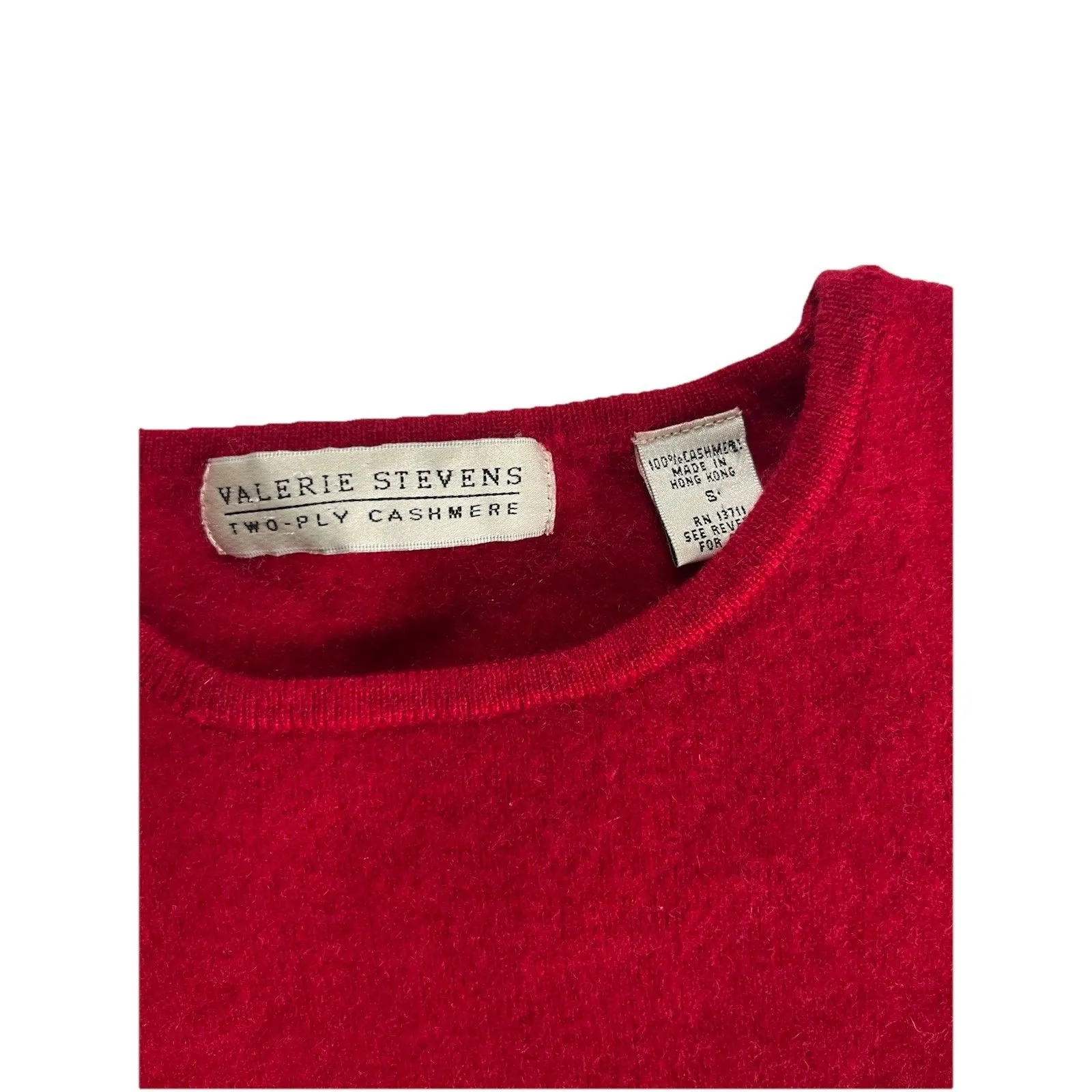 Valerie Stevens 2-ply Cashmere Sweater Size Small Red Distressed Hem - Image 7