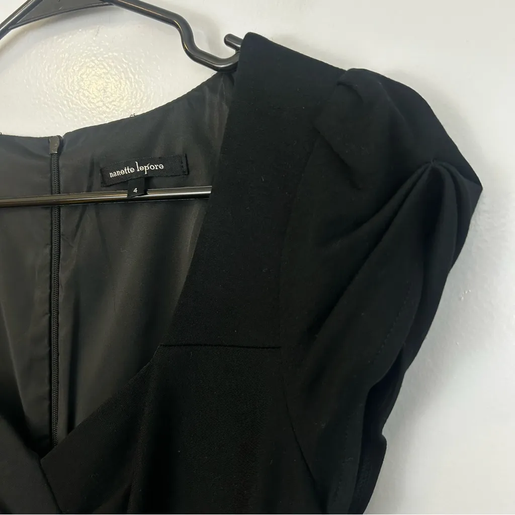Nanette Lepore Black Sweetheart Cap Sleeve Pleated/Ruched Shift Dress Size 4 - Image 6