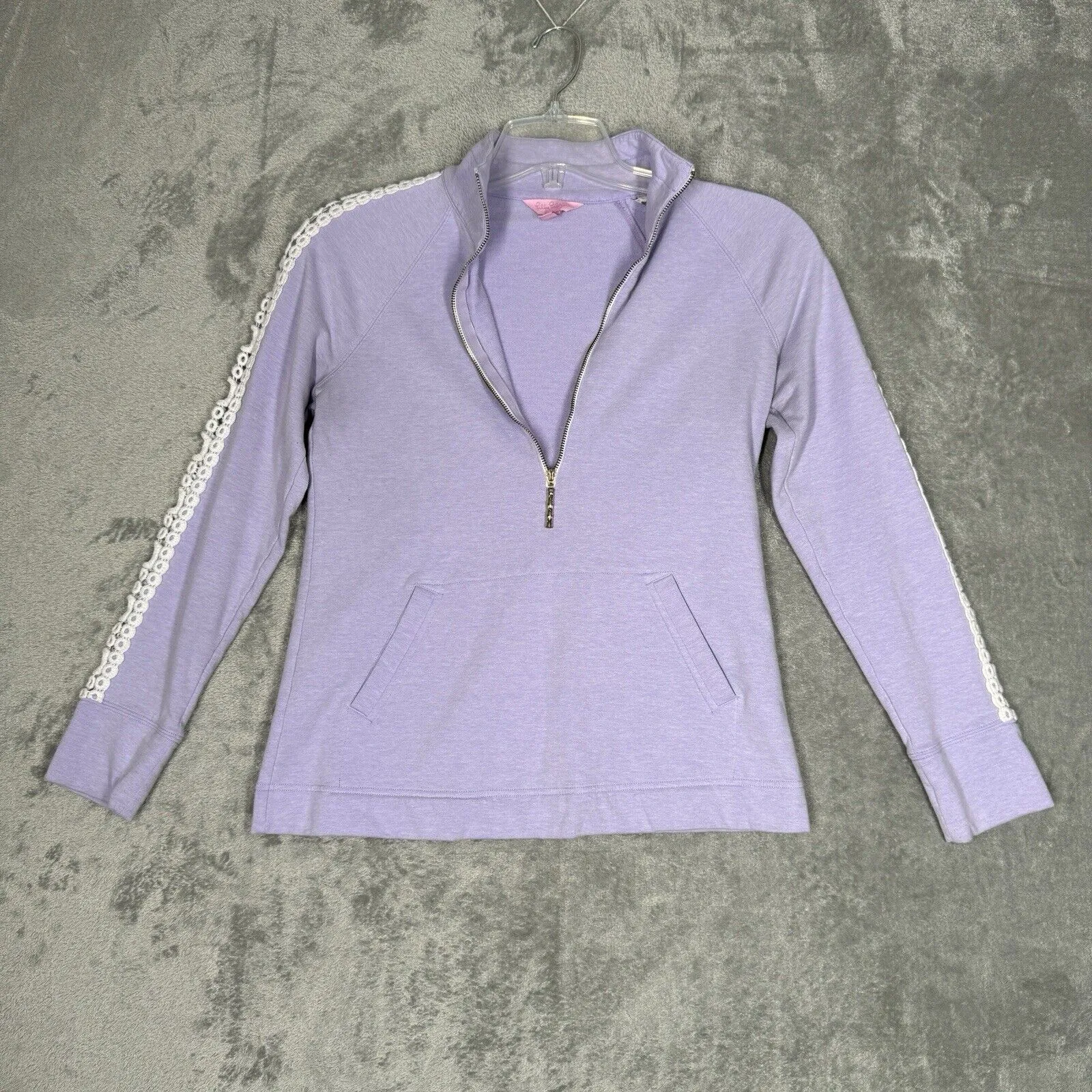Lilly Pulitzer Womens Small Purple‎ Cream 1/2 Zip Crochet Casual Preppy Casual - Image 3