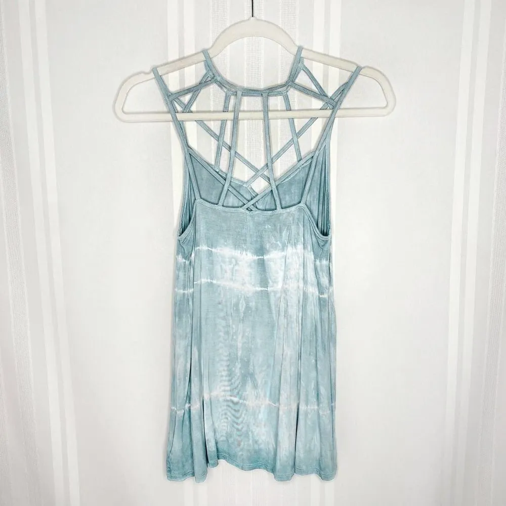 American Eagle Soft & Sexy Cage Neck Tie-Dye Tank Top Small Blue White Women's - Image 9