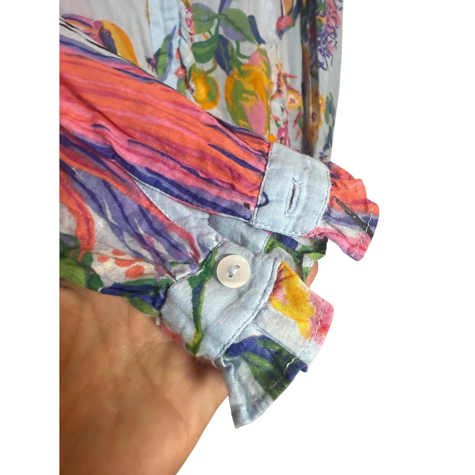 Banjanan Chrissie Floral Bird Long Sleeve Top Women’s Size S Blue - Image 3