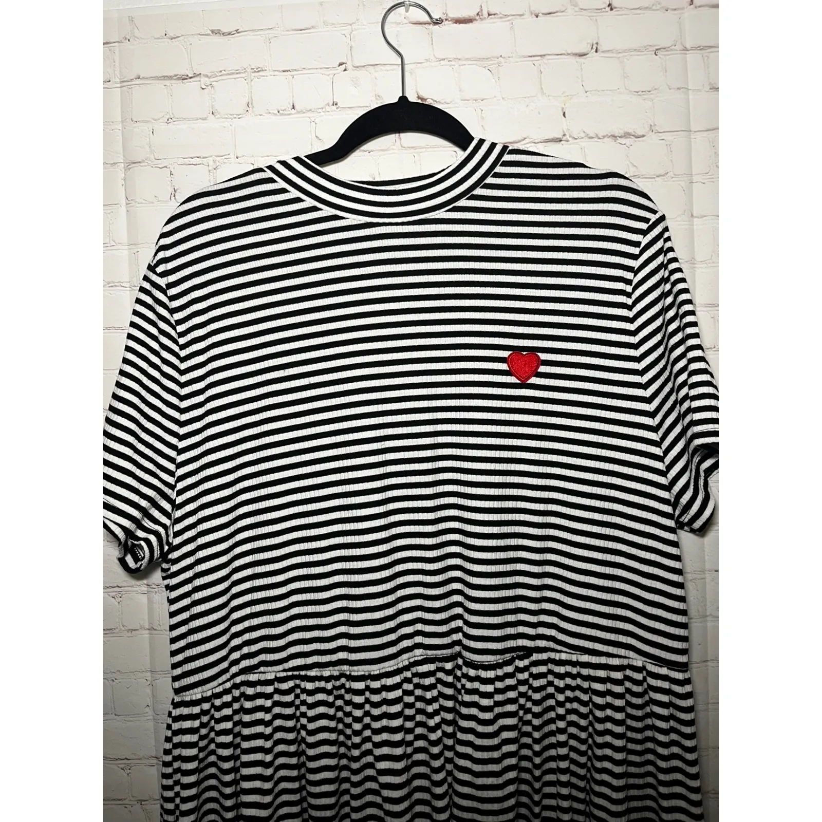Black White Striped T Shirt Dress Red Heart Mock Neck Short Sleeve Valentines 4X Size undefined - Image 2
