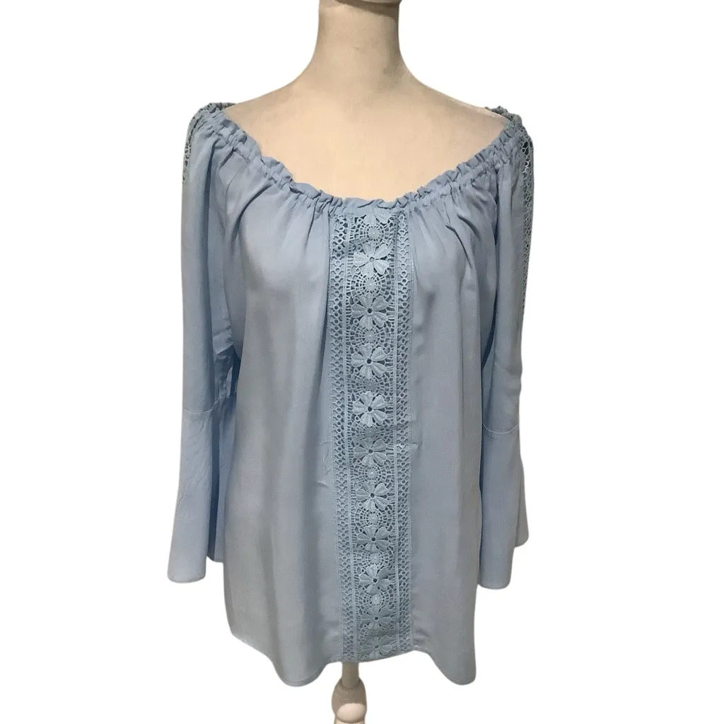 Melissa Paige Sky Blue Ruffled Peasant Top BRAND NEW BEAUTIFUL DETAIL. SIZE PL - Image 4