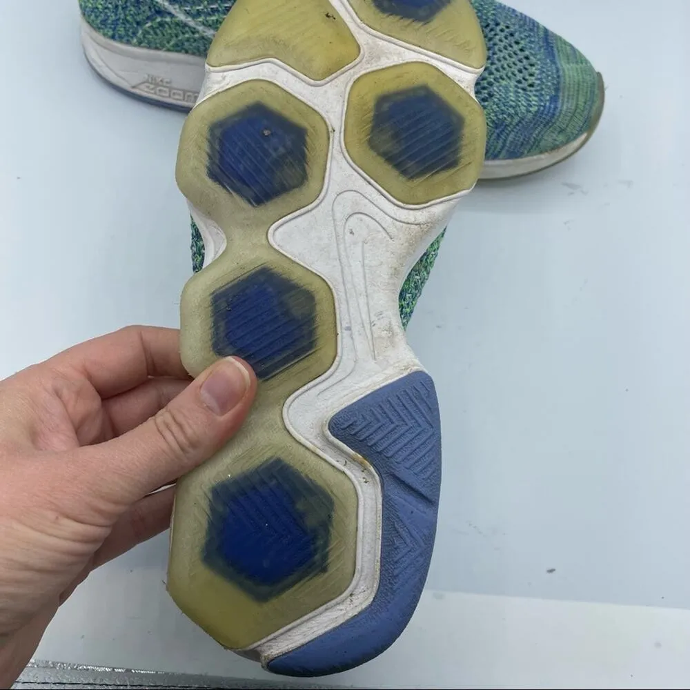 Nike Blue & Green Flyknit Zoom Running Shoes Sneakers Womens 8.5 Athletic Sporty - Image 5