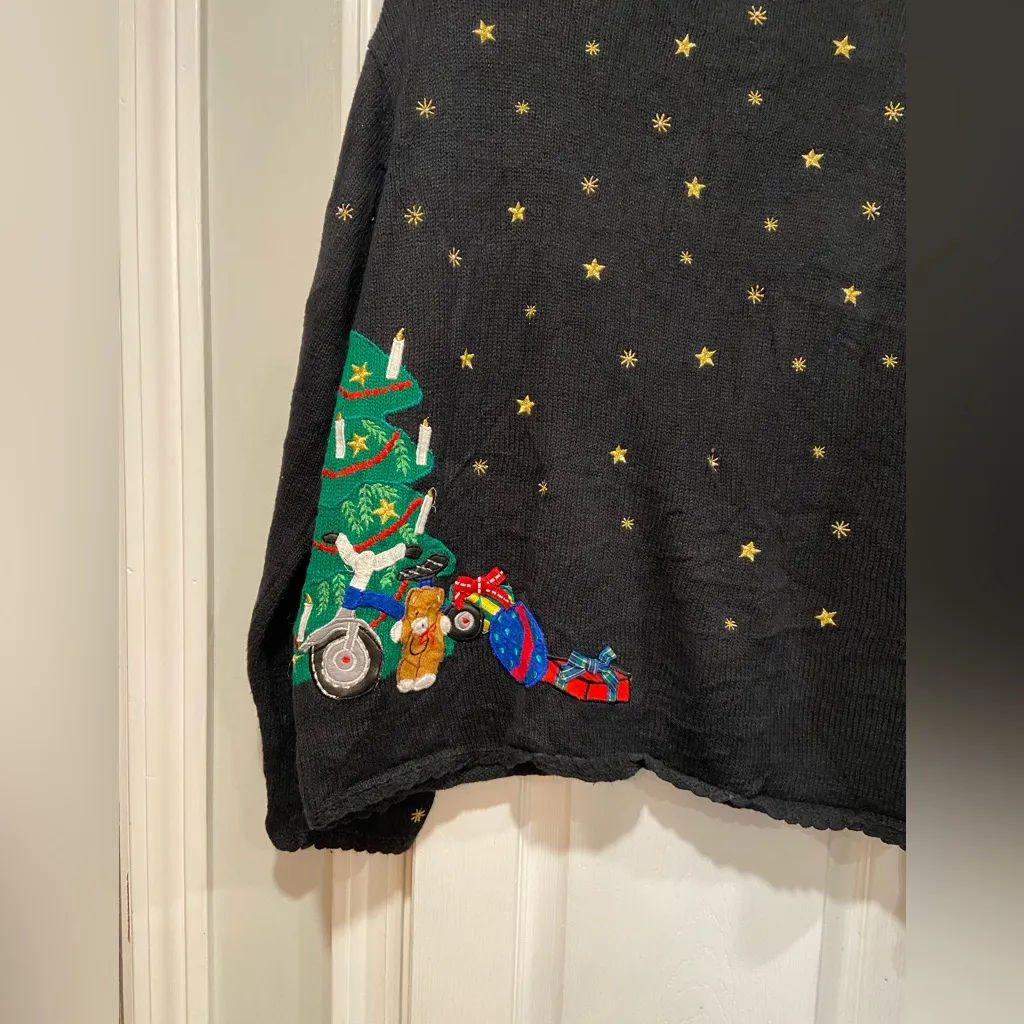 VTG Designers Originals Size L Christmas Sweater Santa Appliqué Ramie Cotton 90s Red Size L - Image 7