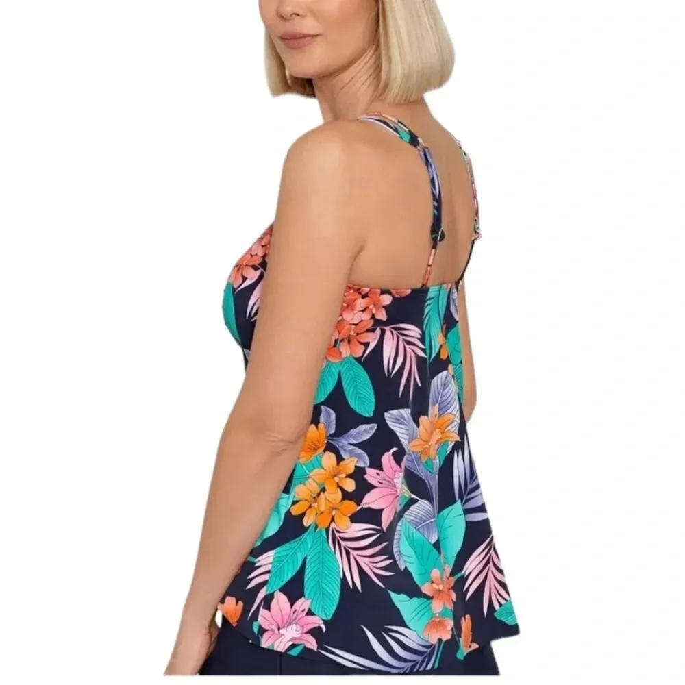 Swim Solutions Havanna Nights Bust Support Tankini Swim Top Size 12 Navy NWT Blue - Image 2