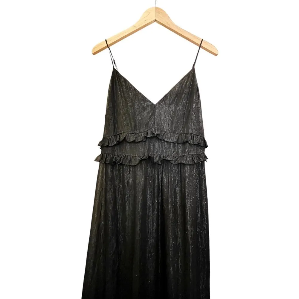 MADEWELL Black Dress Metallic Shimmer Ruffle Cami Sleeveless Ruffles 14 EUC - Image 6