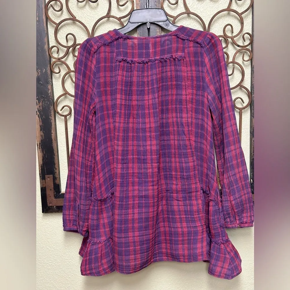 Free People Whistle while you work plaid button down flannel top - Image 4